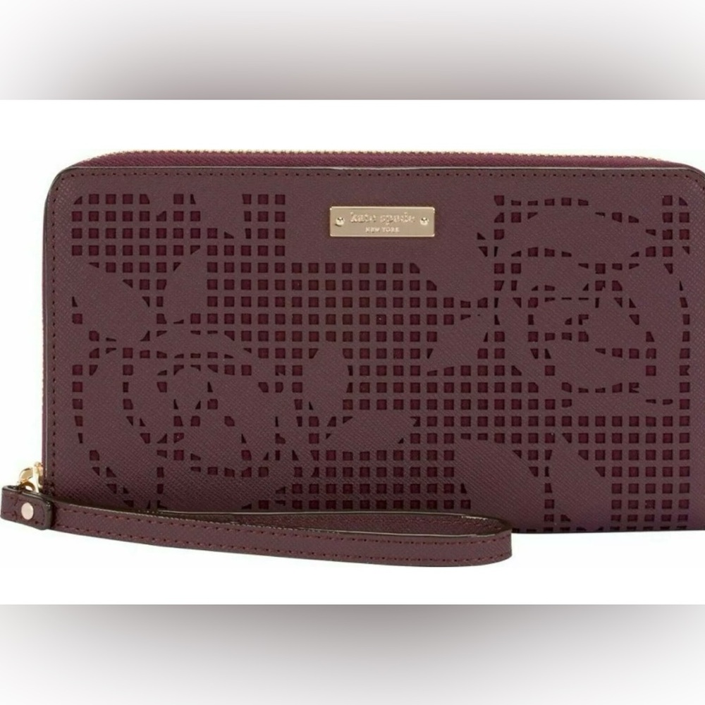 HOLD!!Authentic Kate Spade NY, Universal Zip Wristlet Wallet/Phone Case, Maroon - Picture 4 of 9